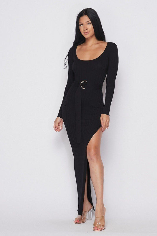 Ribbed Long Sleeve Maxi Dress - Absolute Fashion 2020