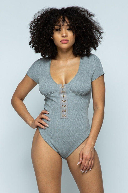 Short Sleeve Hook And Eye Ribbed Knit - Absolute Fashion 2020