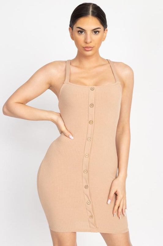 Button Down Ribbed Mini Dress - Absolute Fashion 2020
