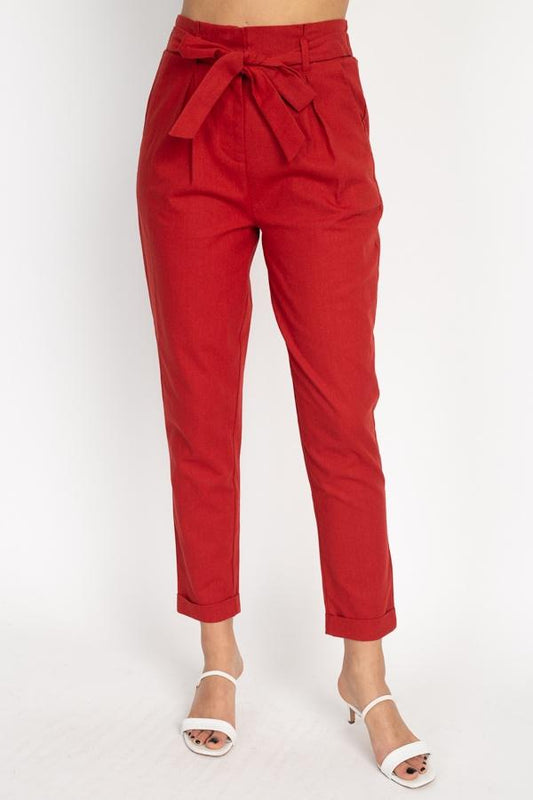 Belted Linen Paper Bag Pants - Absolute Fashion 2020
