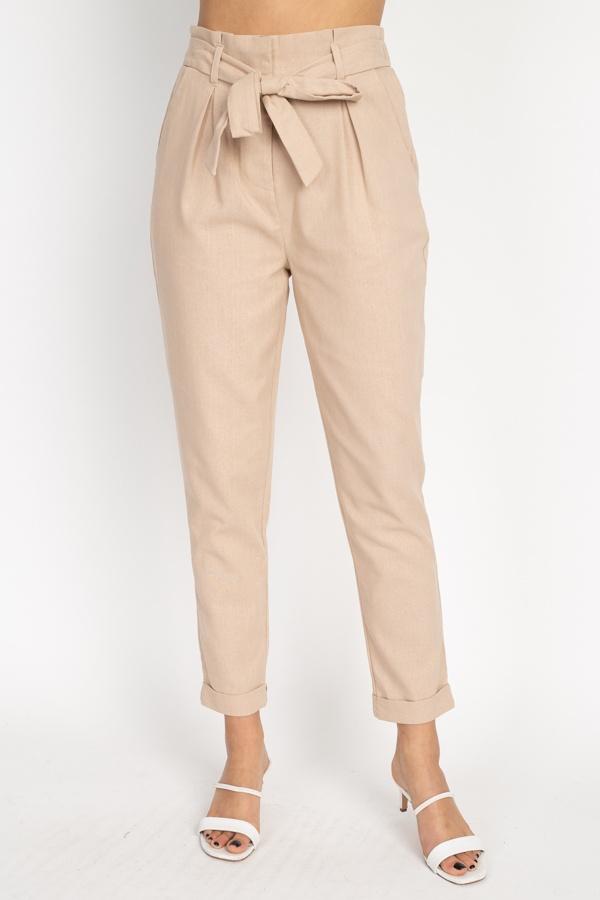 Belted Linen Paper Bag Pants - Absolute Fashion 2020