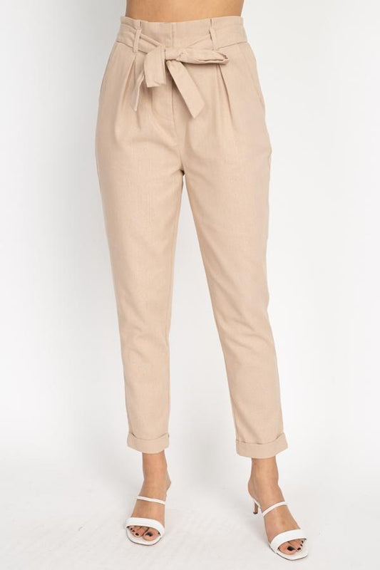 Belted Linen Paper Bag Pants - Absolute Fashion 2020