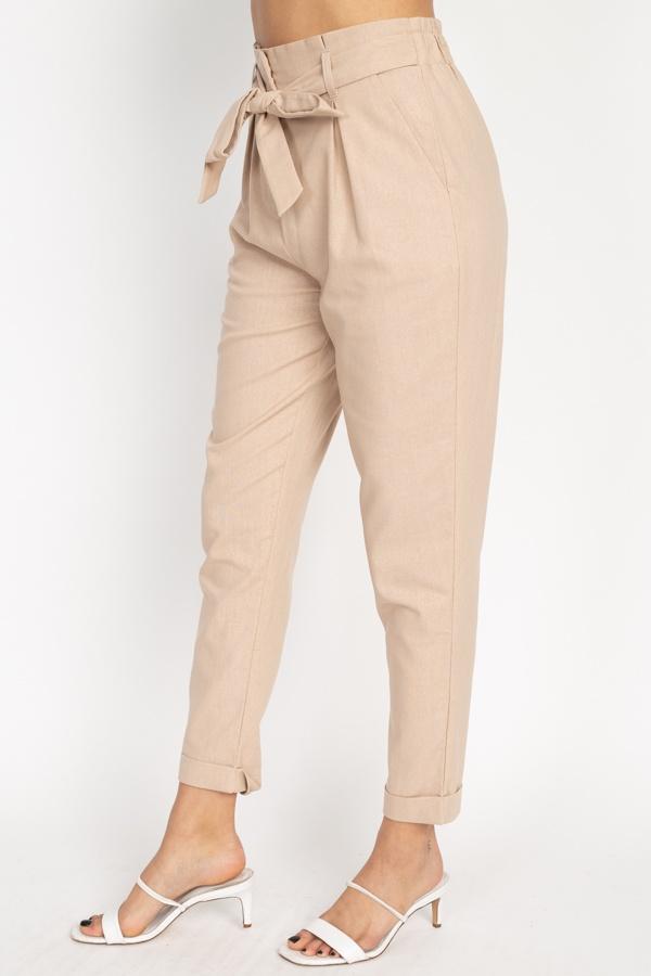 Belted Linen Paper Bag Pants - Absolute Fashion 2020