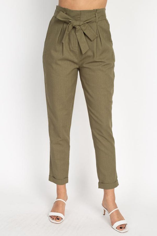 Belted Linen Paper Bag Pants - Absolute Fashion 2020