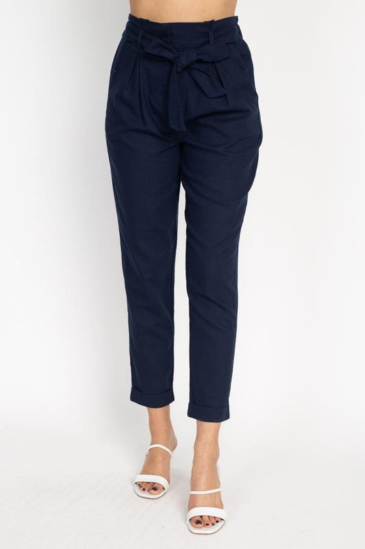 Belted Linen Paper Bag Pants - Absolute Fashion 2020