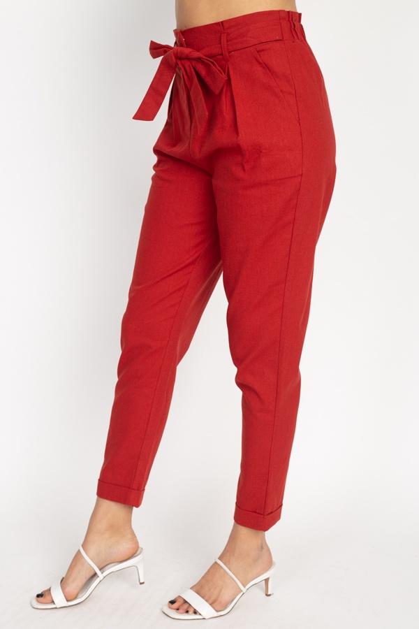 Belted Linen Paper Bag Pants - Absolute Fashion 2020