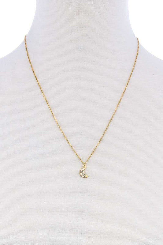 Cute Trendy Crescent Moon Rhinestone Necklace - Absolute Fashion 2020