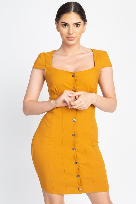 Short Cap Button Down Mini Dress - Absolute Fashion 2020