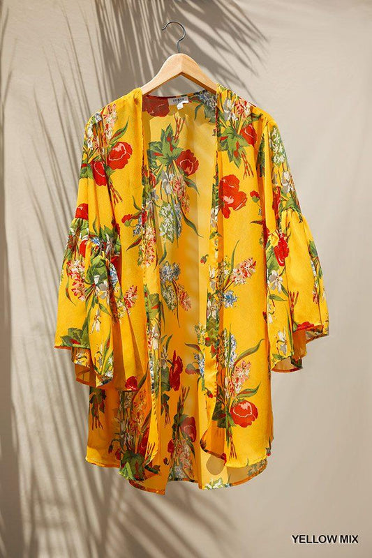 Floral Print Open Front Kimono With Flowy Sleeves - Absolute Fashion 2020