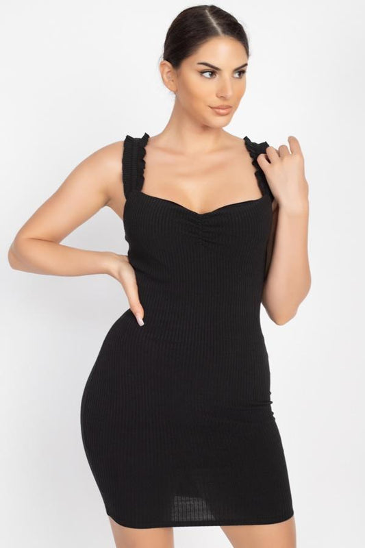 Ruffle Strap Ribbed Mini Dress - Absolute Fashion 2020