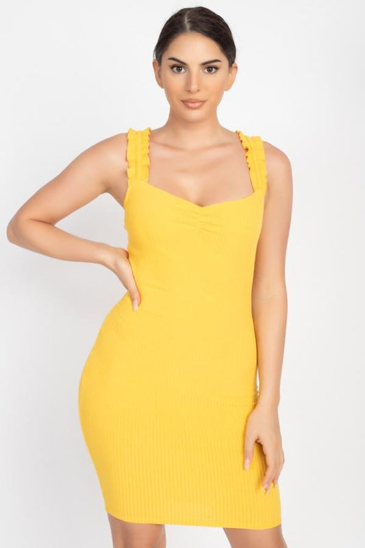 Ruffle Strap Ribbed Mini Dress - Absolute Fashion 2020