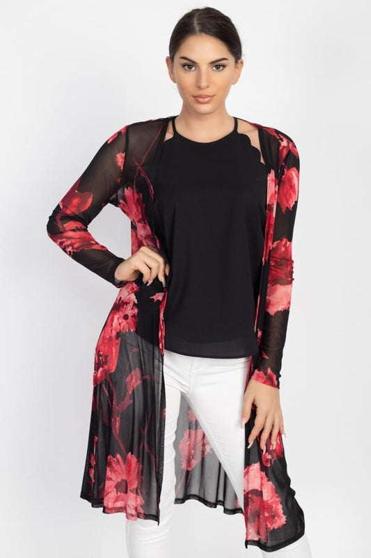 Side Slit Floral Mesh Cardigan - Absolute Fashion 2020