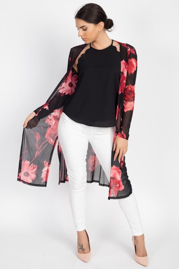 Side Slit Floral Mesh Cardigan - Absolute Fashion 2020