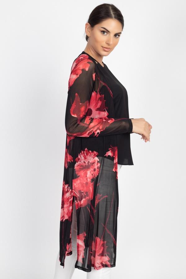 Side Slit Floral Mesh Cardigan - Absolute Fashion 2020