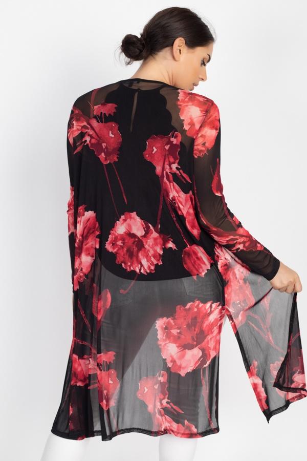Side Slit Floral Mesh Cardigan - Absolute Fashion 2020