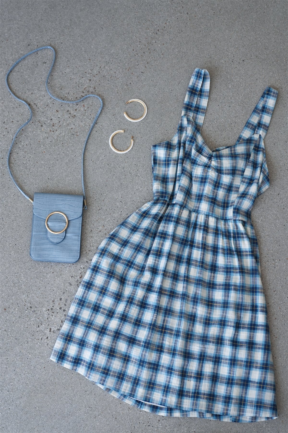 Blue Plaid Stripe Cut Out Back Bow Midi Sundress - Absolute Fashion 2020