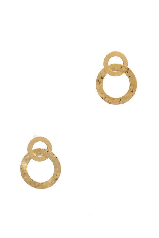 Hammered Metal Double Circle Post Earring - Absolute Fashion 2020