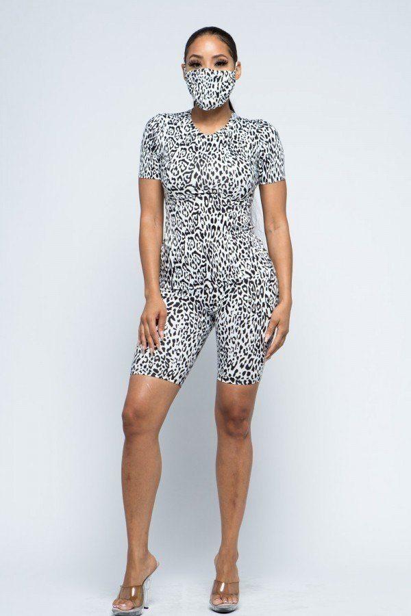 Brushed Short Sleeve Top And Biker Pants And Face Mask Set - Absolute Fashion 2020