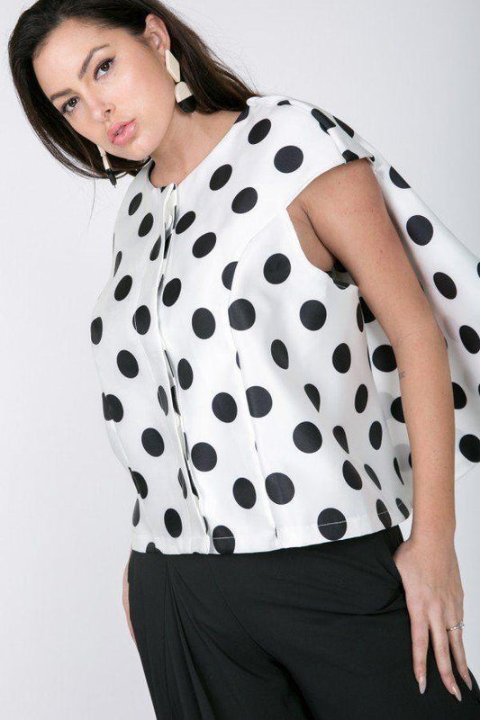 Cascade Ruffle Detail Polka Dot Print Top - Absolute Fashion 2020