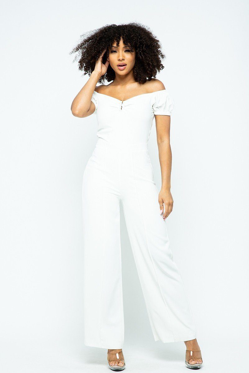 Puff Short Sleeve Jumpsuit With U Metal Details And Back Open Zippered - Absolute Fashion 2020