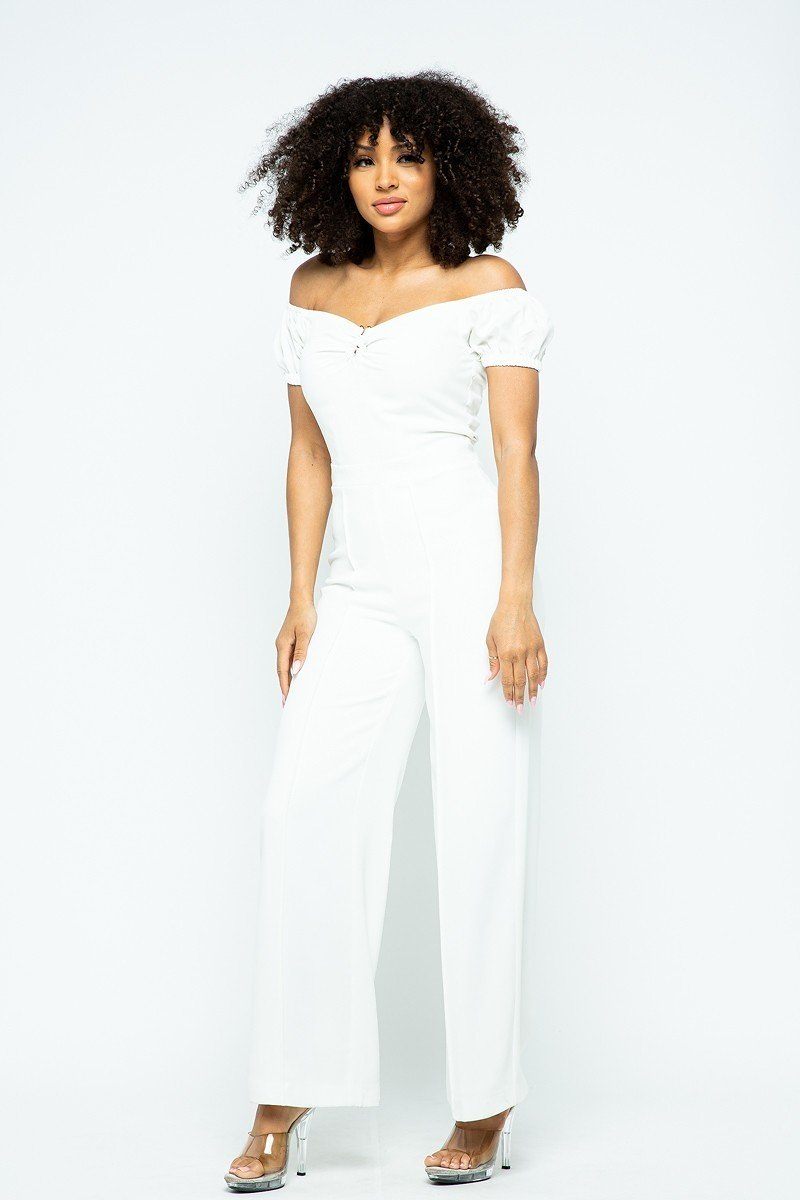 Puff Short Sleeve Jumpsuit With U Metal Details And Back Open Zippered - Absolute Fashion 2020