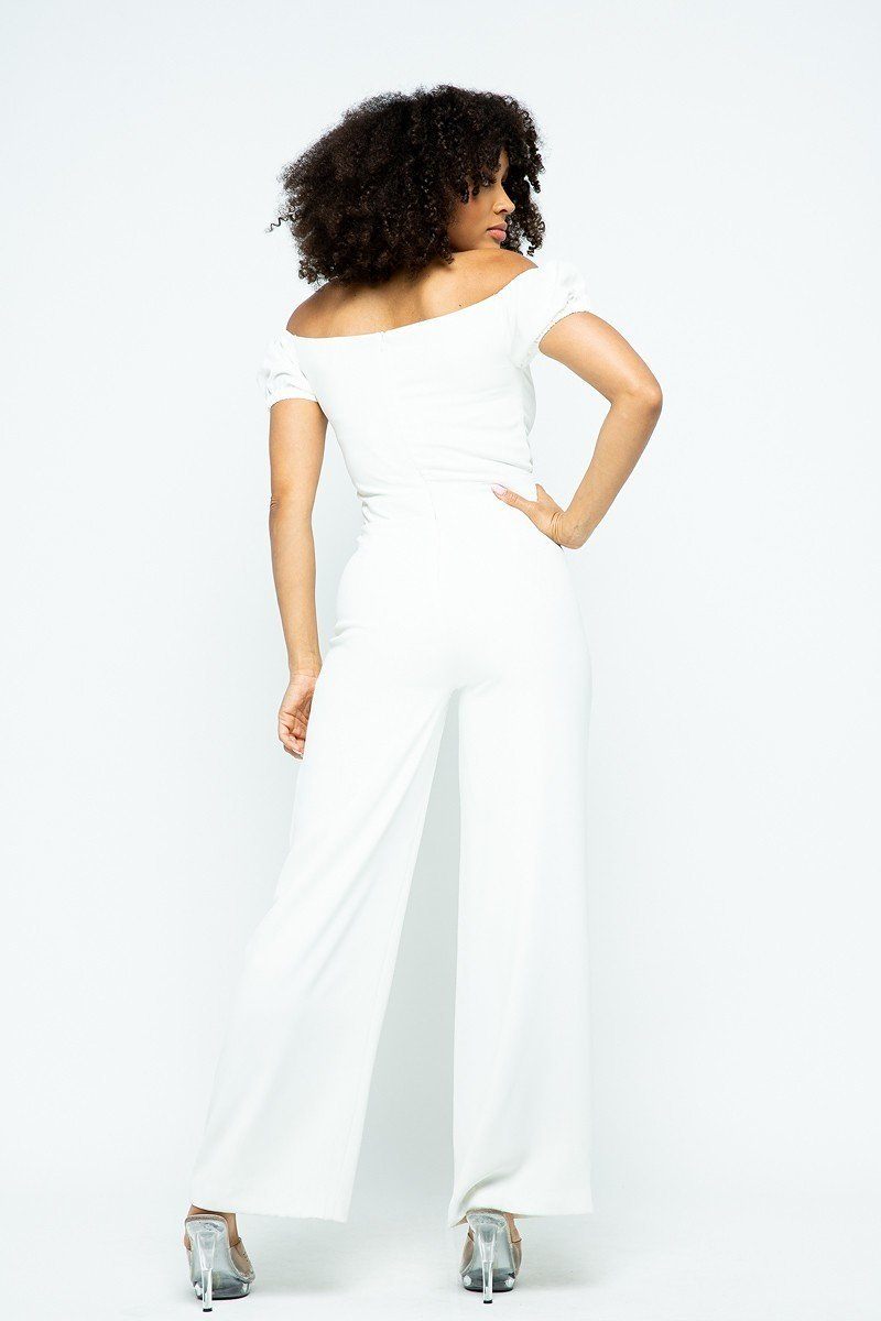 Puff Short Sleeve Jumpsuit With U Metal Details And Back Open Zippered - Absolute Fashion 2020