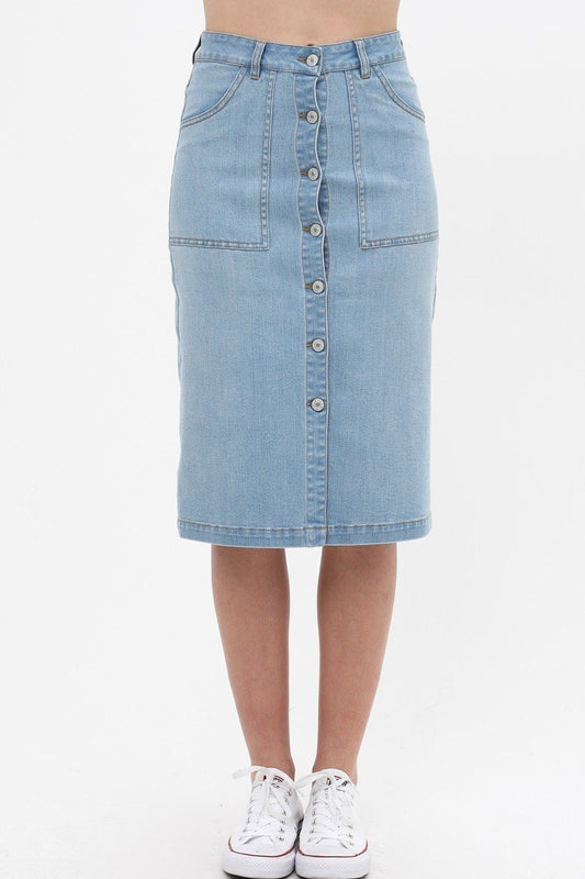 Denim Mid Thigh Length Skirt With Button Down Front Detail - Absolute Fashion 2020