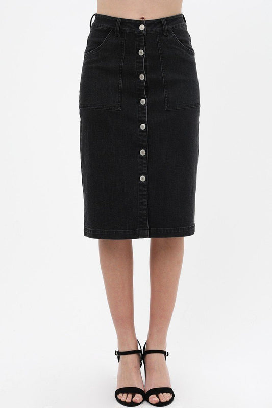 Denim Mid Thigh Length Skirt With Button Down Front Detail - Absolute Fashion 2020