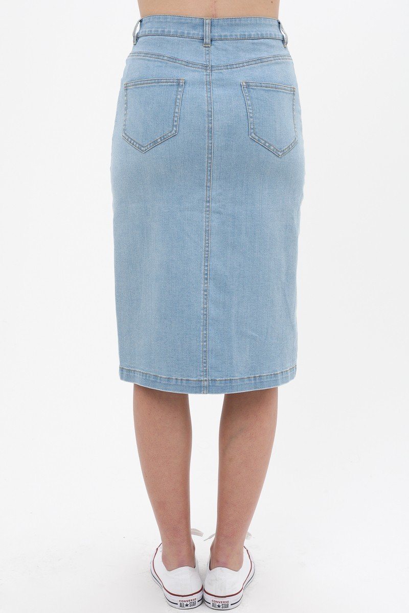 Denim Mid Thigh Length Skirt With Button Down Front Detail - Absolute Fashion 2020
