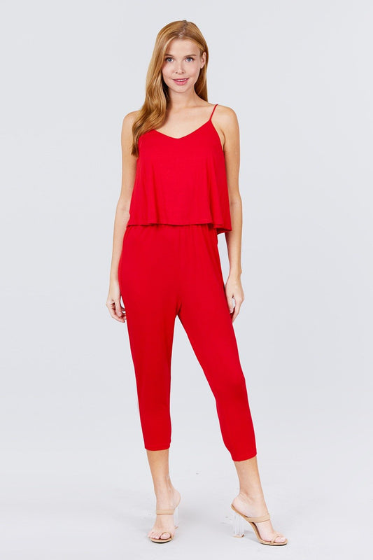 Cami Layered Top Capri Knit Jumpsuit - Absolute Fashion 2020