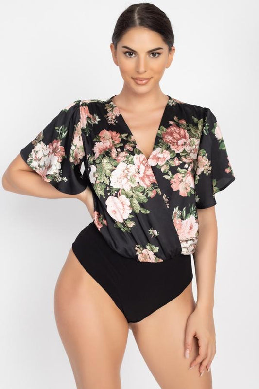 Floral Print Front Warp Bodysuit - Absolute Fashion 2020