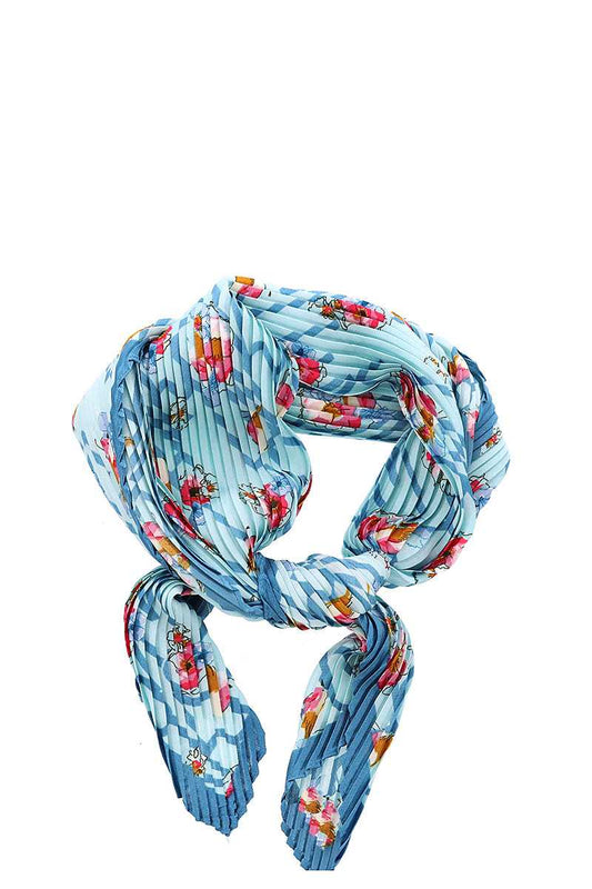 Designer Floral Print Pleated Bandana Scarf - Absolute Fashion 2020