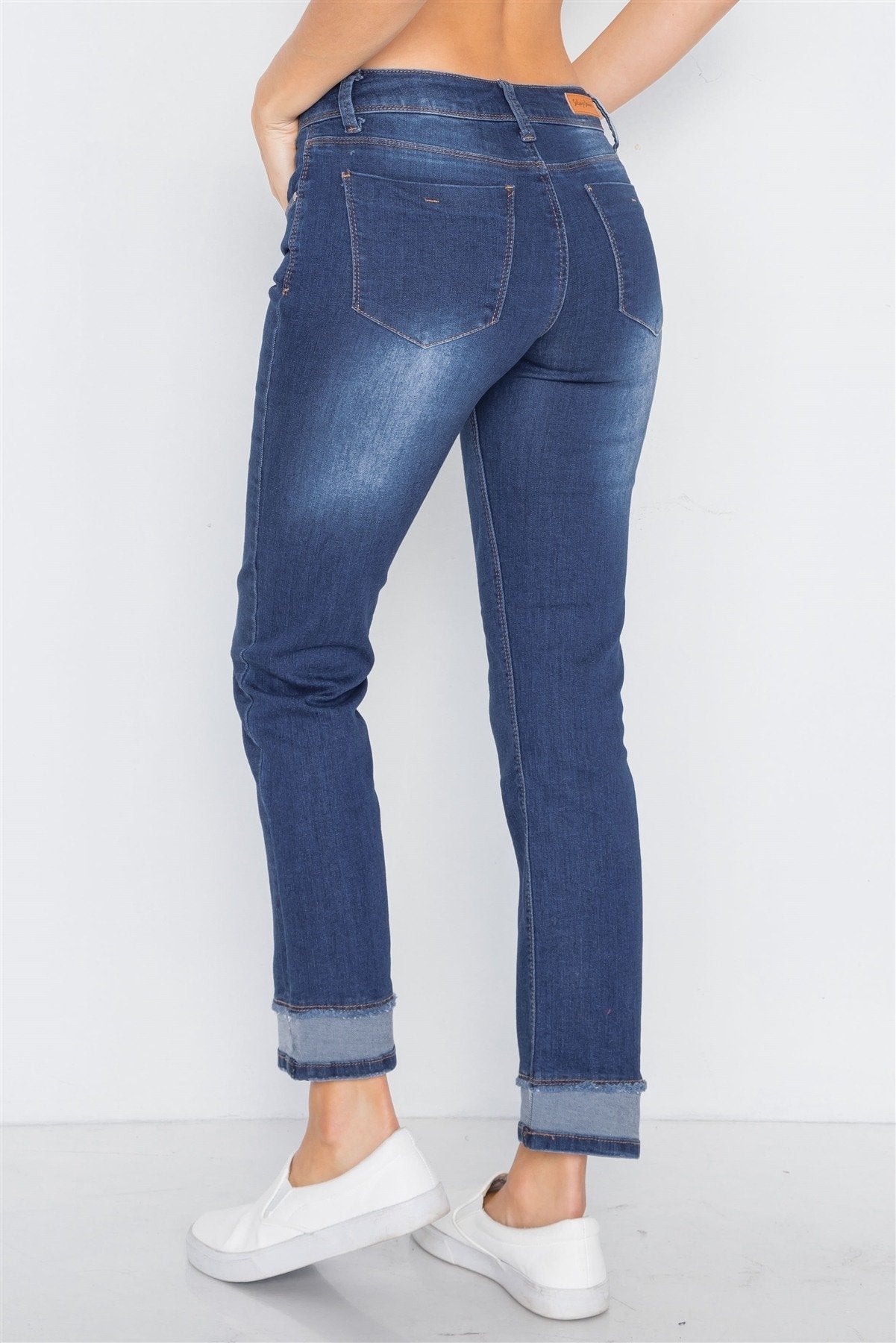 Dark Blue Mid-rise Contrast Hem Jeans Pants - Absolute Fashion 2020