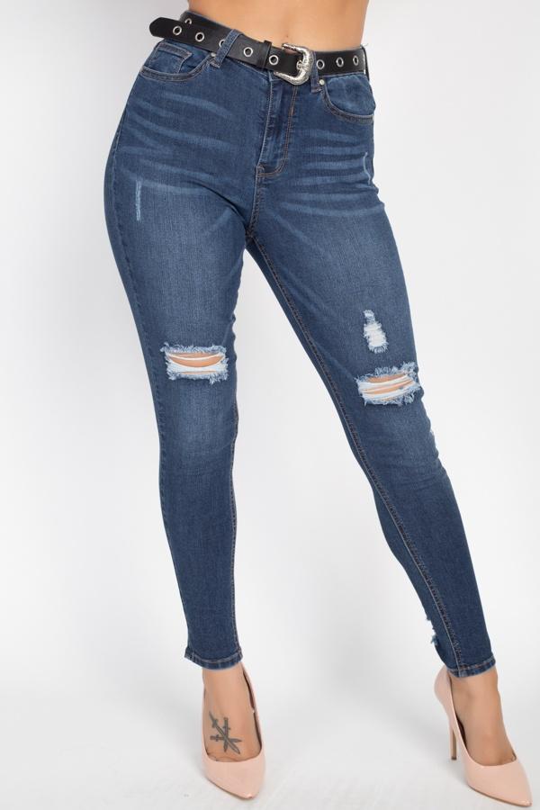 High Waist Belted Skinny Jeans - Absolute Fashion 2020