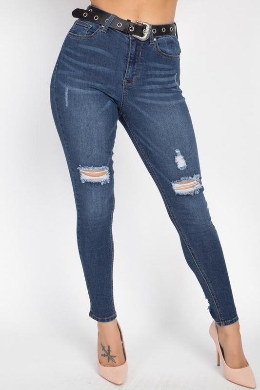 High Waist Belted Skinny Jeans - Absolute Fashion 2020