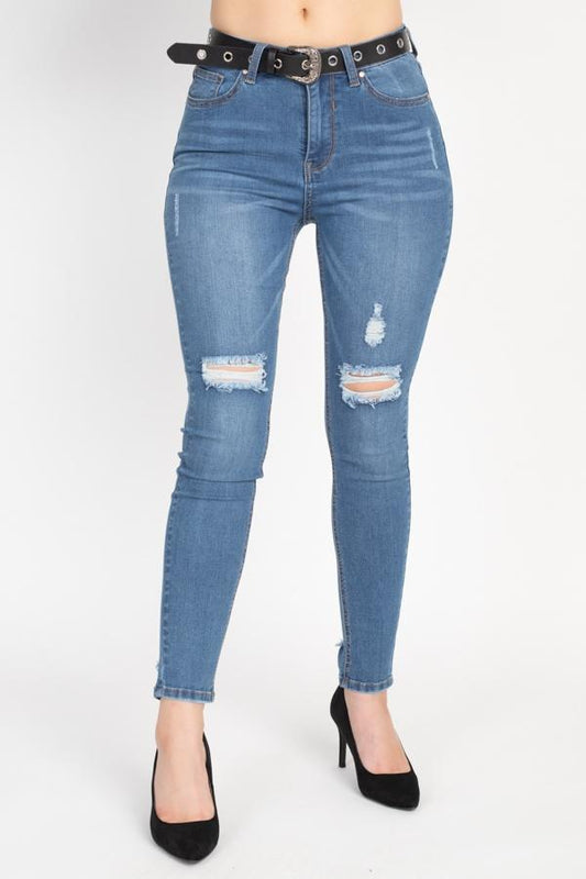 High Waist Belted Skinny Jeans - Absolute Fashion 2020
