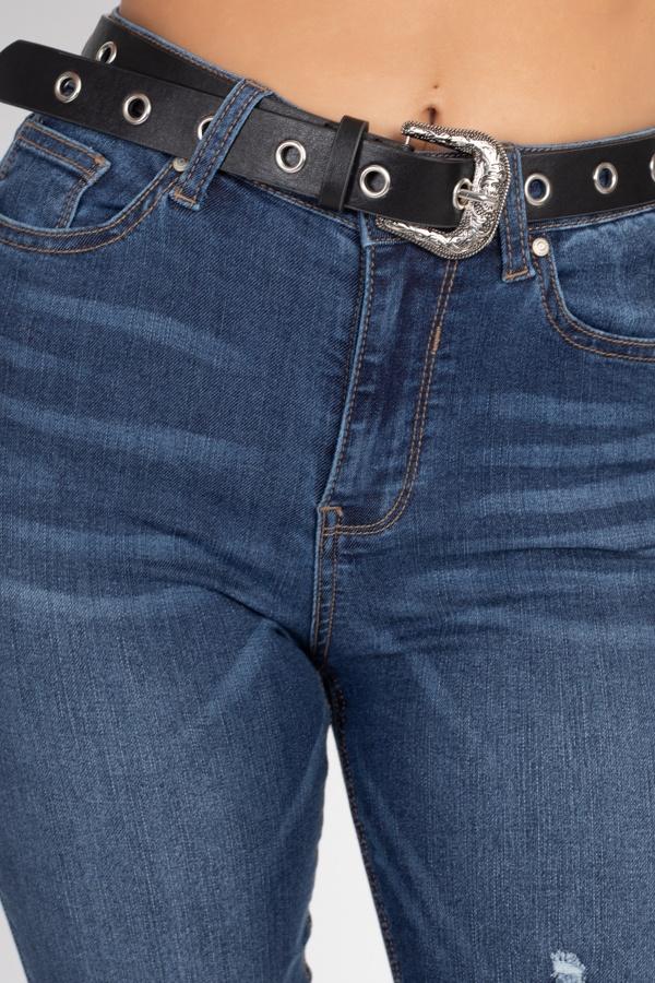 High Waist Belted Skinny Jeans - Absolute Fashion 2020