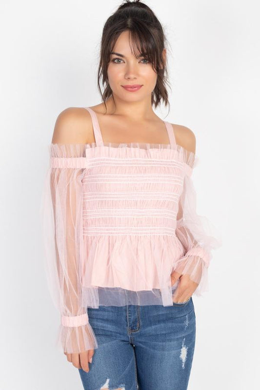 Sheer Mesh Open Shoulder Top - Absolute Fashion 2020