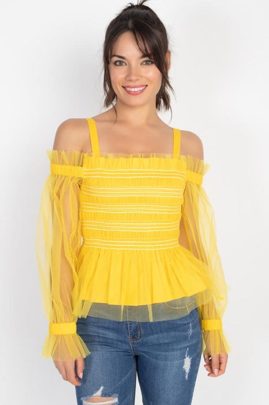 Sheer Mesh Open Shoulder Top - Absolute Fashion 2020