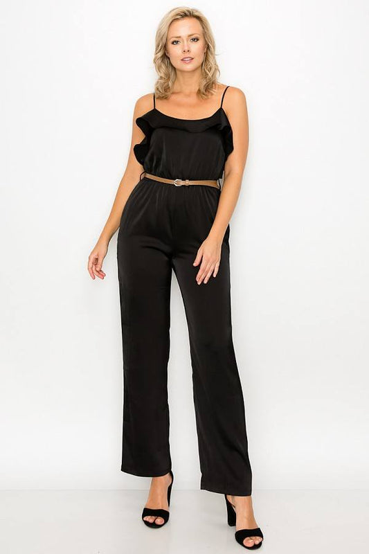 Ruffle Trim Belted Jumpsuit - Absolute Fashion 2020