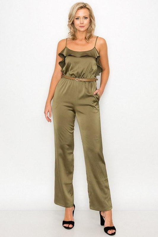 Ruffle Trim Belted Jumpsuit - Absolute Fashion 2020