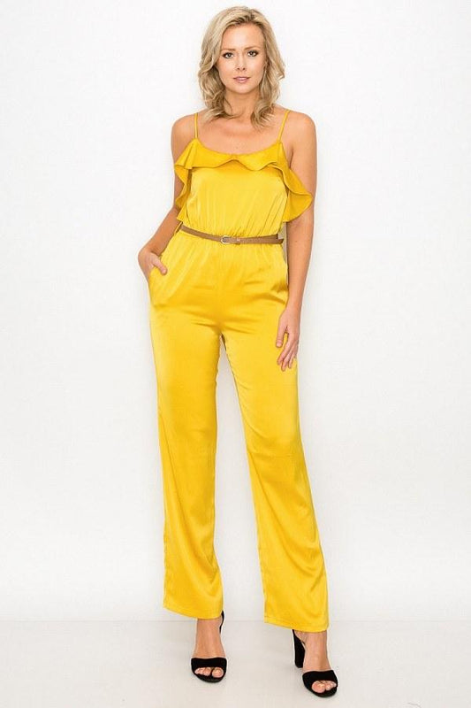 Ruffle Trim Belted Jumpsuit - Absolute Fashion 2020