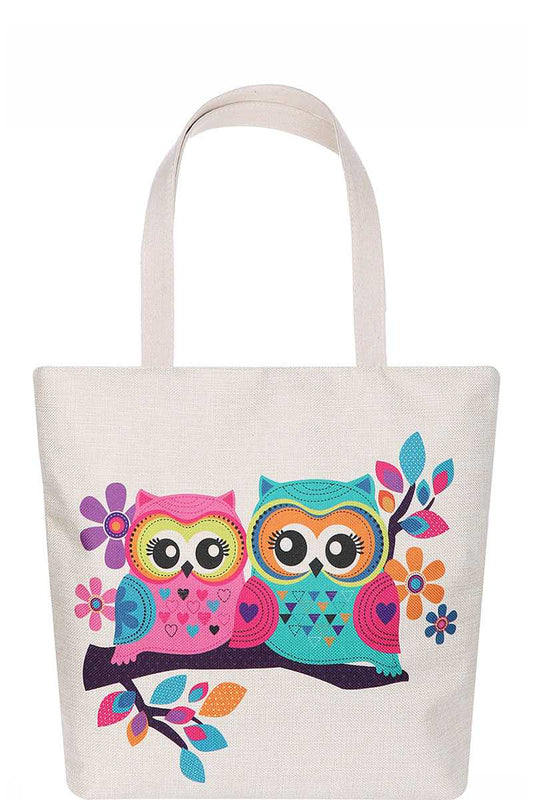Cute Owl Couple Cartoon Print Ecco Tote Bag - Absolute Fashion 2020