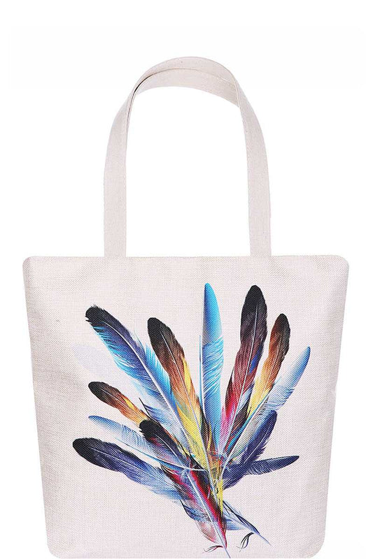 Chic Multi Color Feather Print Ecco Tote Bag - Absolute Fashion 2020