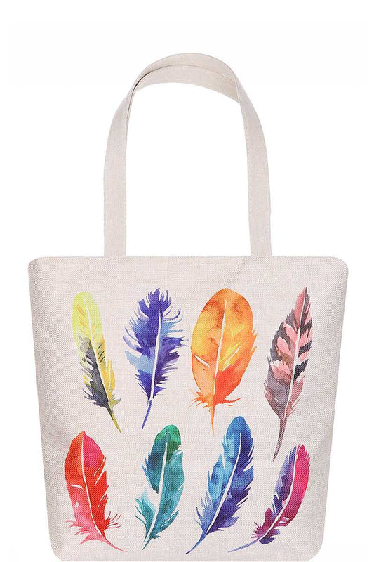 Fashion Multi Color Feather Water Color Print Ecco Tote Bag - Absolute Fashion 2020