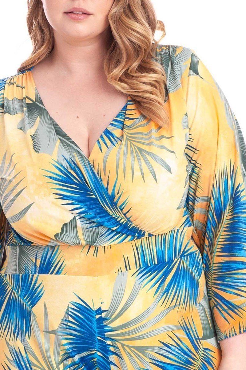 Tropical Leaf Print Kimono Sleeve Romper - Absolute Fashion 2020