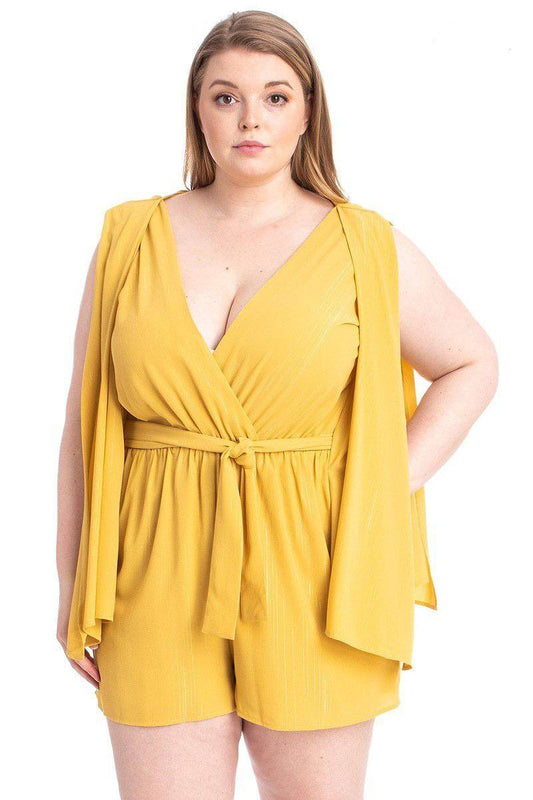 Shimmer Fabric Draped Open Sleeve Romper - Absolute Fashion 2020