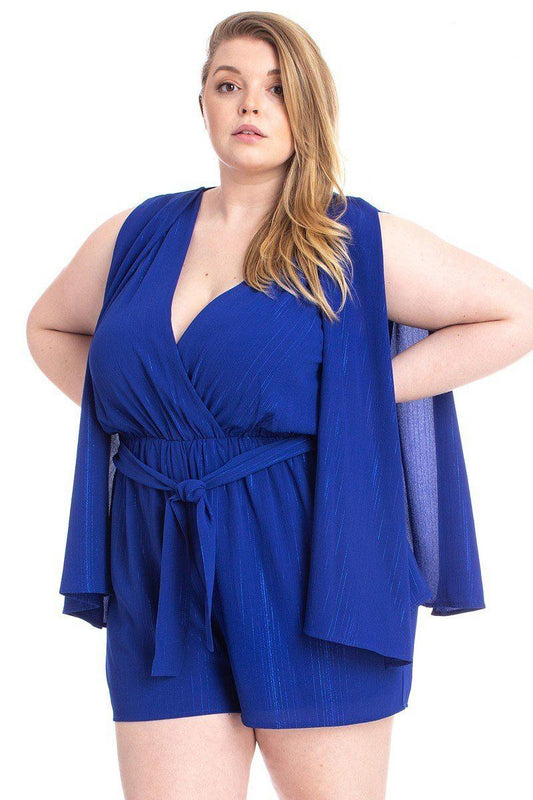 Shimmer Fabric Draped Open Sleeve Romper - Absolute Fashion 2020