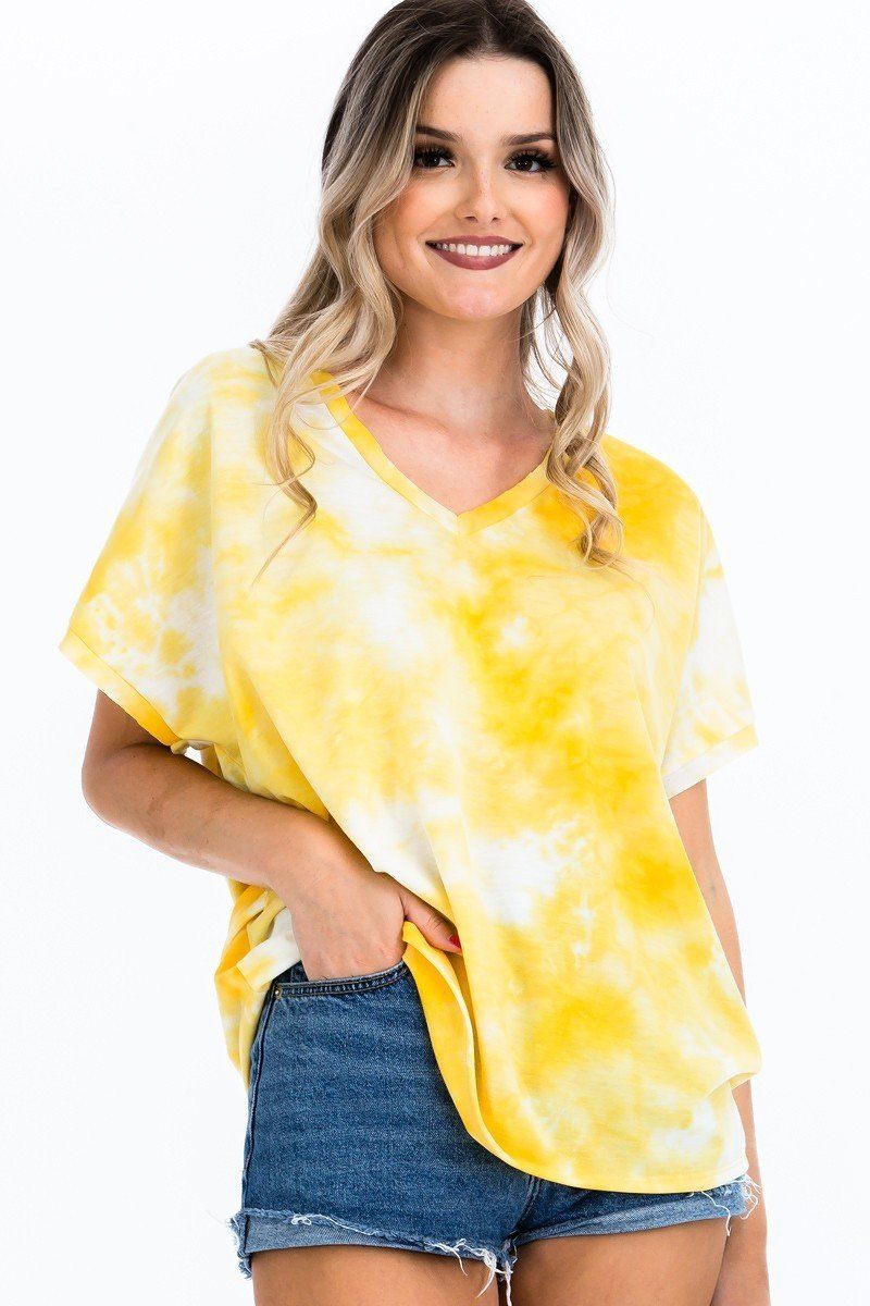 Tie-dye Top Featured In A V-neckline And Cuff Sort Sleeves - Absolute Fashion 2020