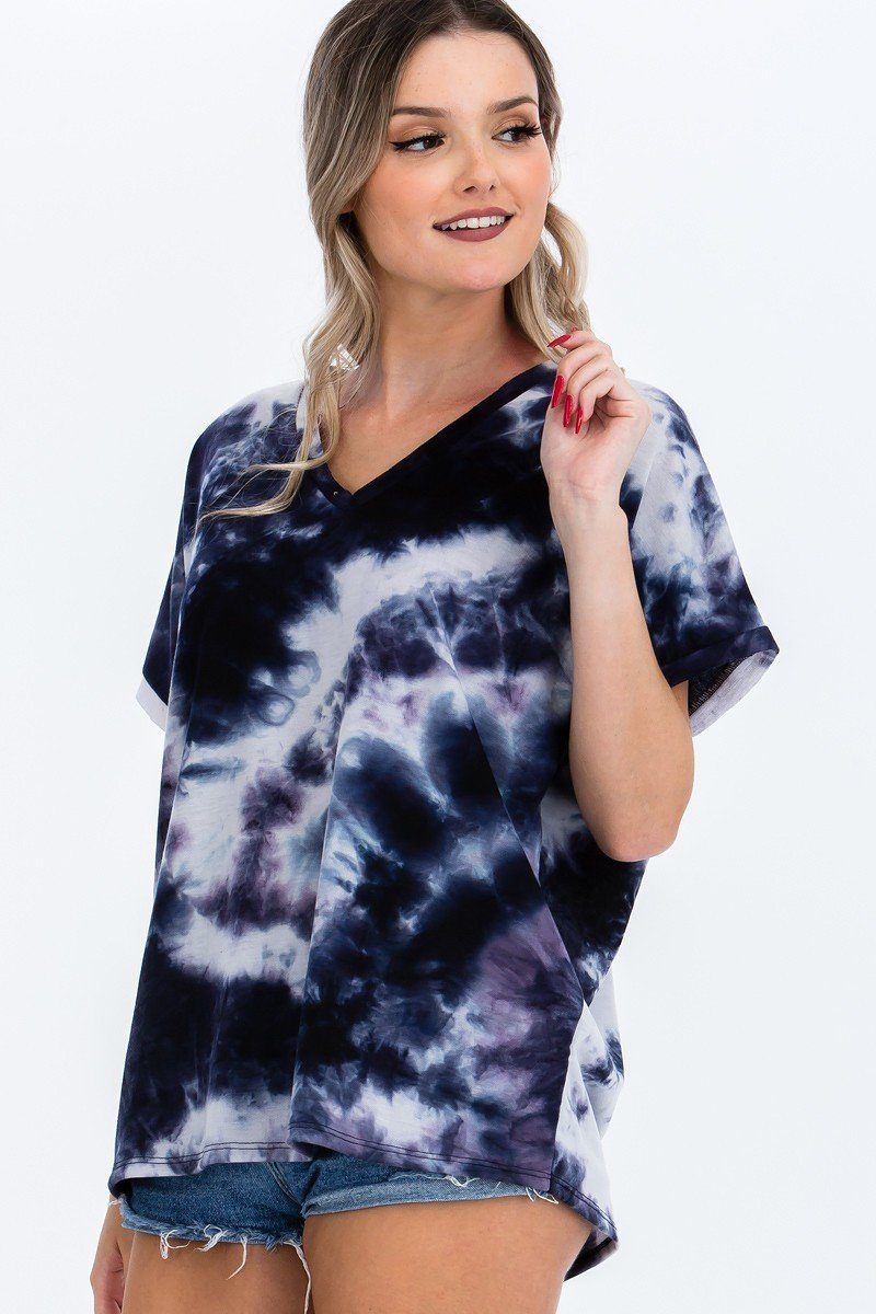 Tie-dye Top Featured In A V-neckline And Cuff Sort Sleeves - Absolute Fashion 2020